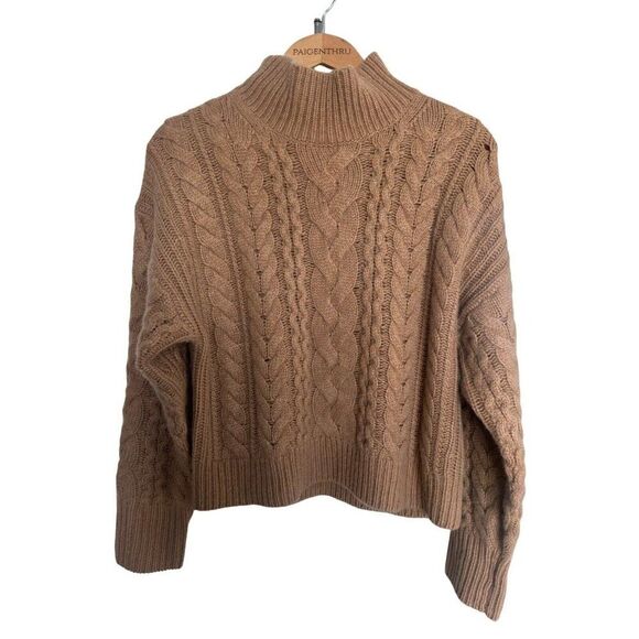 J Crew 100% Cashmere Cropped Cable-knit Turtleneck Sweater LG NWT